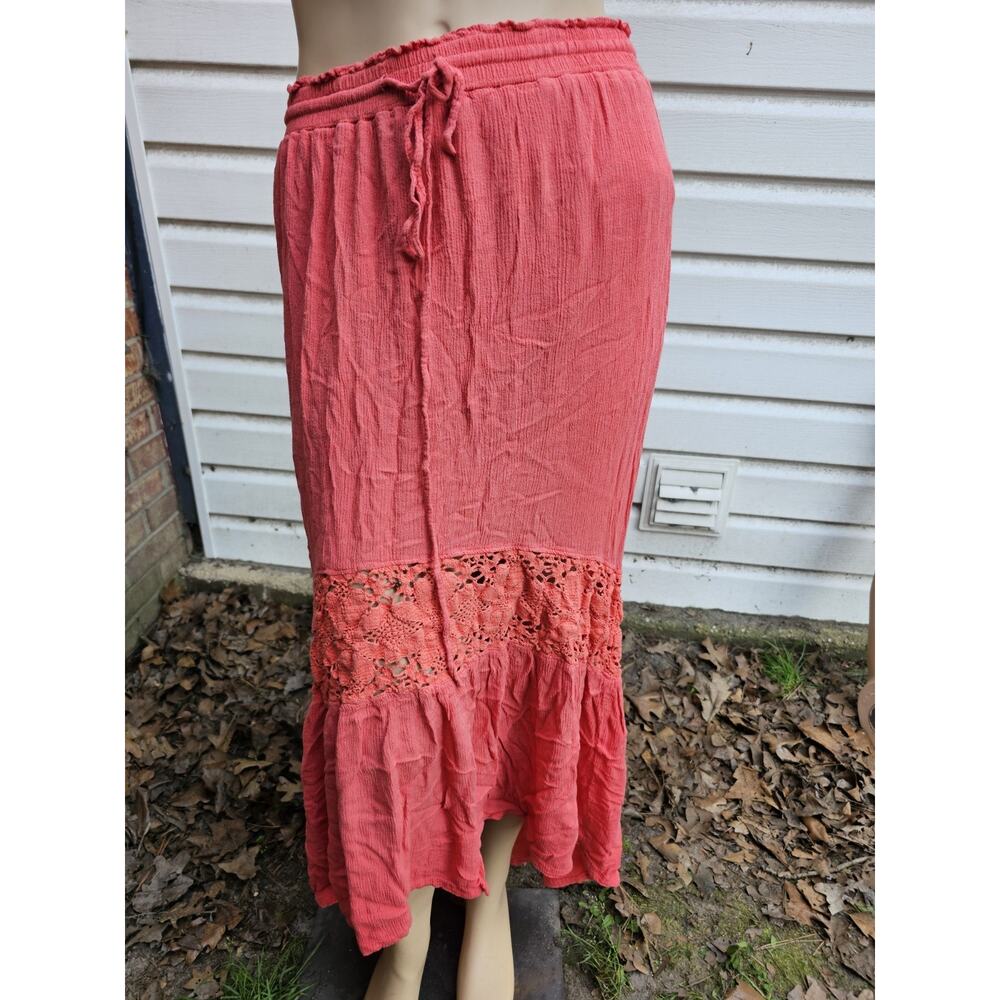 Aeropostale Crochet Lace Tiered Maxi Skirt Boho Gauze Drawstring Festival Large